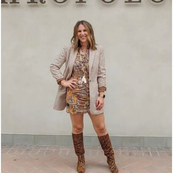 FAVORITE DAUGHTER Break Up Blazer Longline Brown Gingham Sz XL NWOT {L18} - Picture 6 of 12